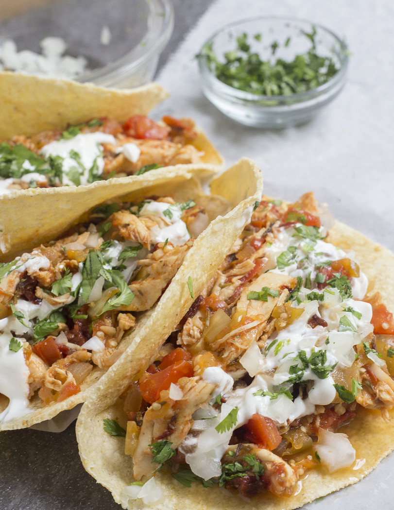 Tinga Tacos With Chicken And Sour Cream